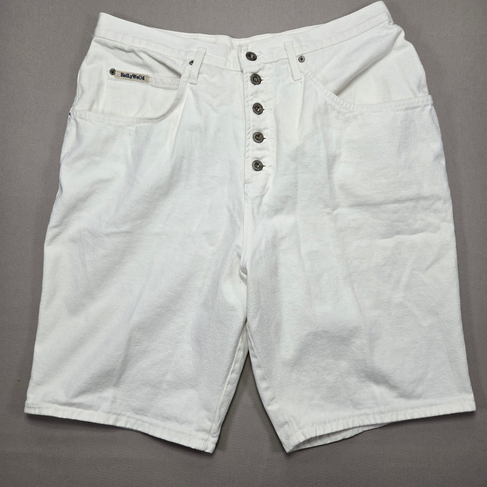 Hollywood Denim Shorts High Waist Buttonβ Fly White Vintage 90s Size 38